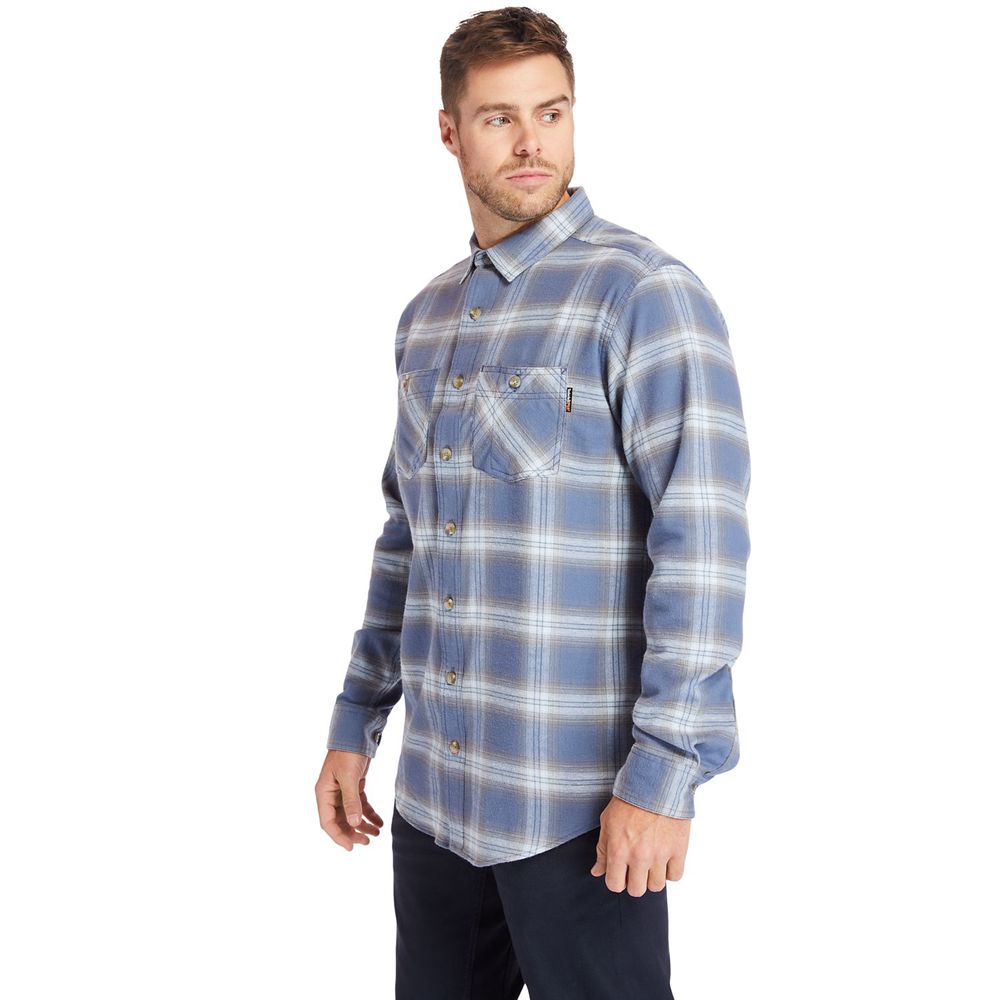 Camasi Timberland Barbati Albastri - Pro® Big & Tall Woodfort Flex Flannel Work - Romania - WHLQXB05